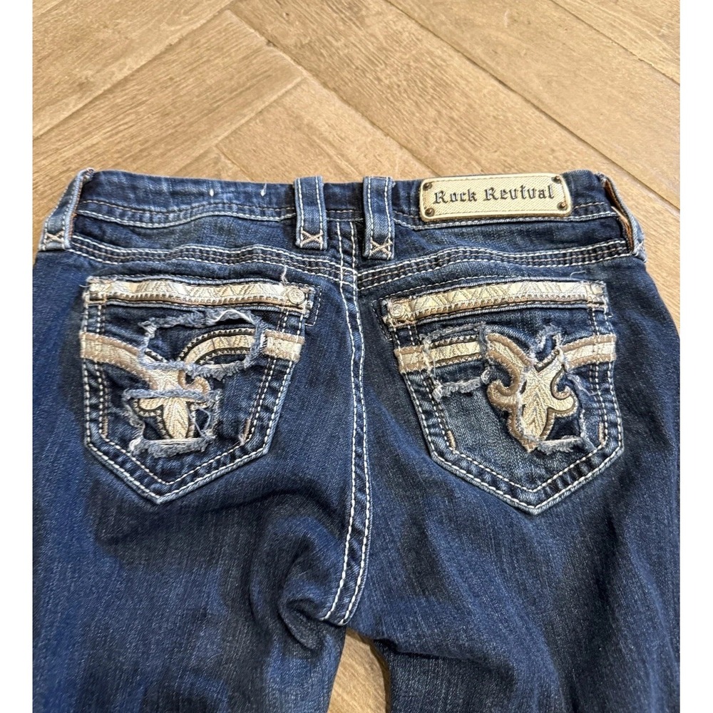 Rock Revival Jeans Womens 27 Easy Crop Nancy EP204 Distressed Embroidered Denim